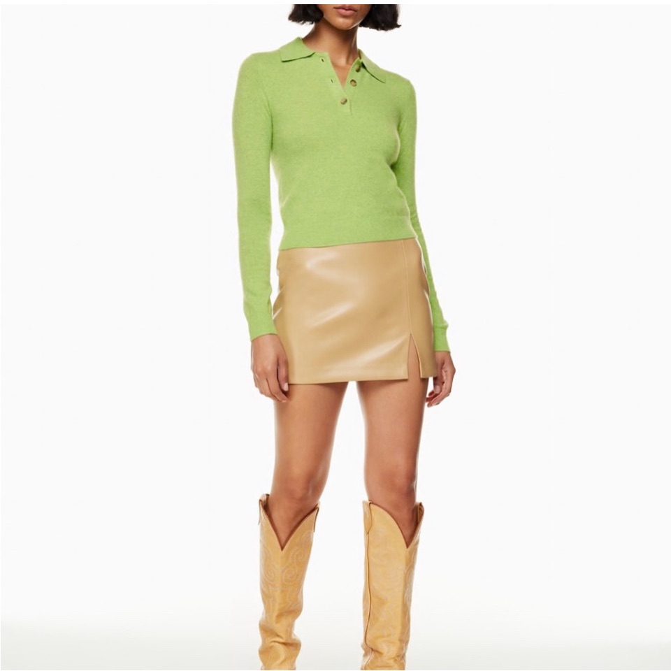 Aritzia Wilfred Liteluxe Cashmere Florence Sweater Green Polo Sweater Size L